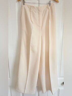 Christian Lacroix Cream Wide Leg Trouser Women M High Rise Elastic Waist Pants